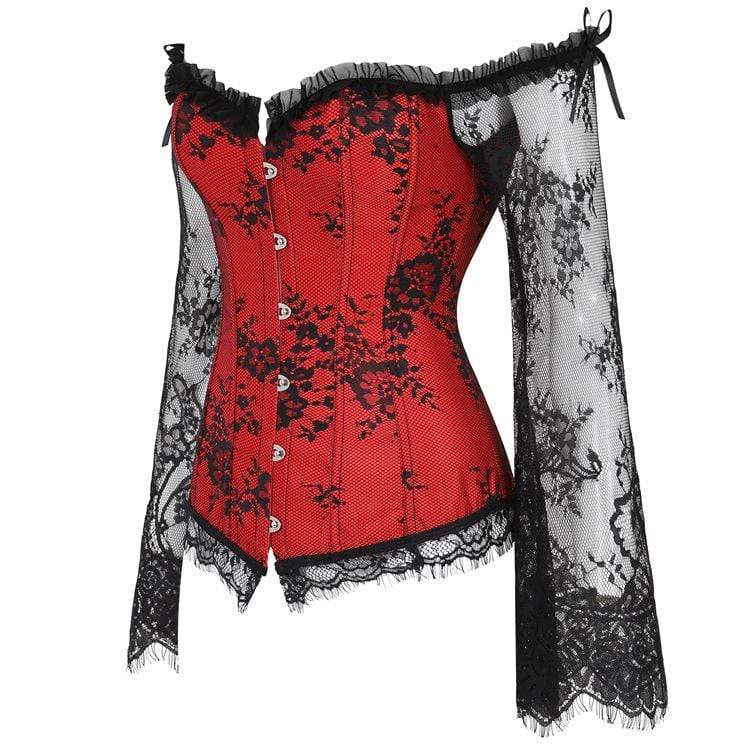 Women's Gothic Floral Lace Sleeved Overbust Corsets
