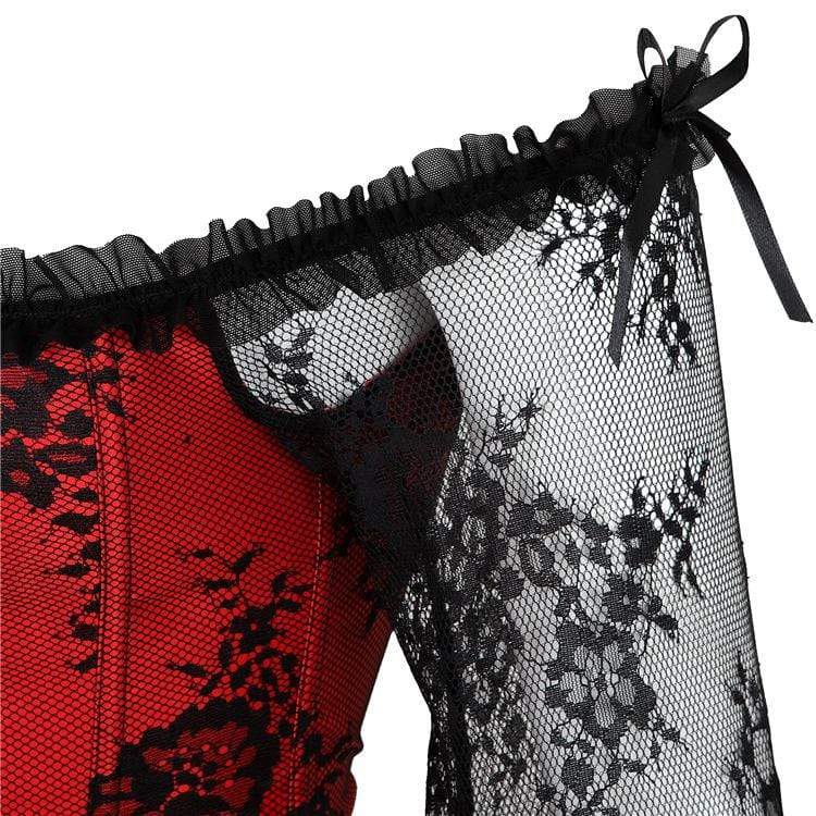 Women's Gothic Floral Lace Sleeved Overbust Corsets