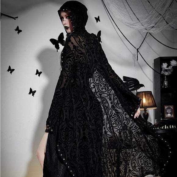 Kobine Women's Gothic Floral Printed Sheer Cloak