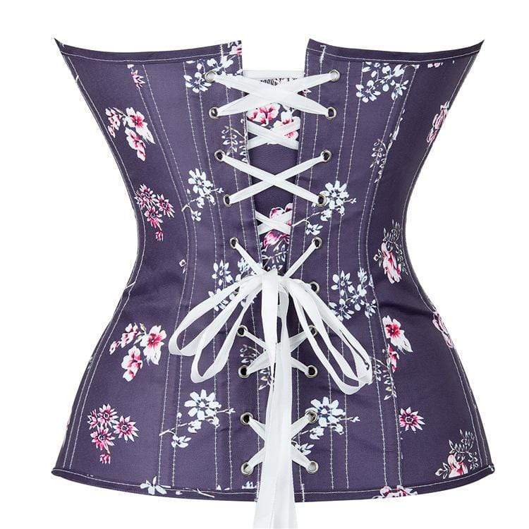 Women's Gothic Floral Printed Strappy Overbust Corset Purple