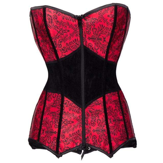 Women's Gothic Floral Printed Strappy Red Corsets