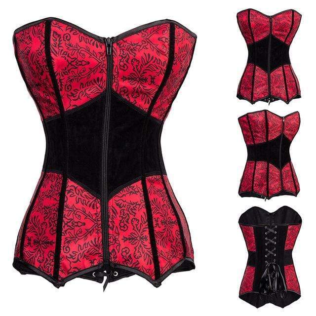 Women's Gothic Floral Printed Strappy Red Corsets
