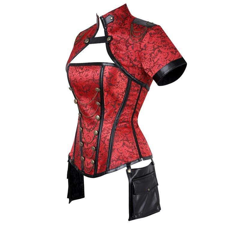 Women's Gothic Floral Sleeved High Collar Overbust Corsets
