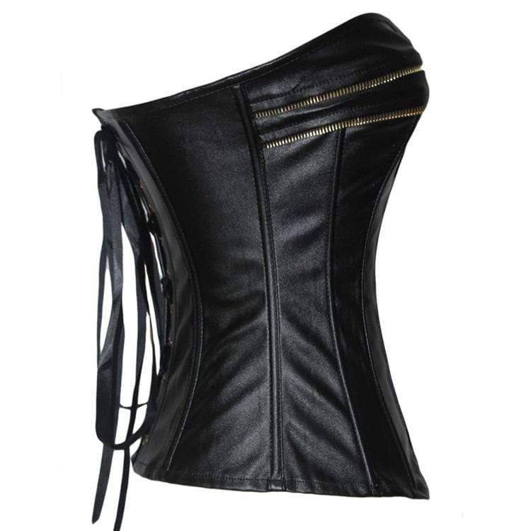 Women's Gothic Front Zip Faux Leather Overbust Corsets