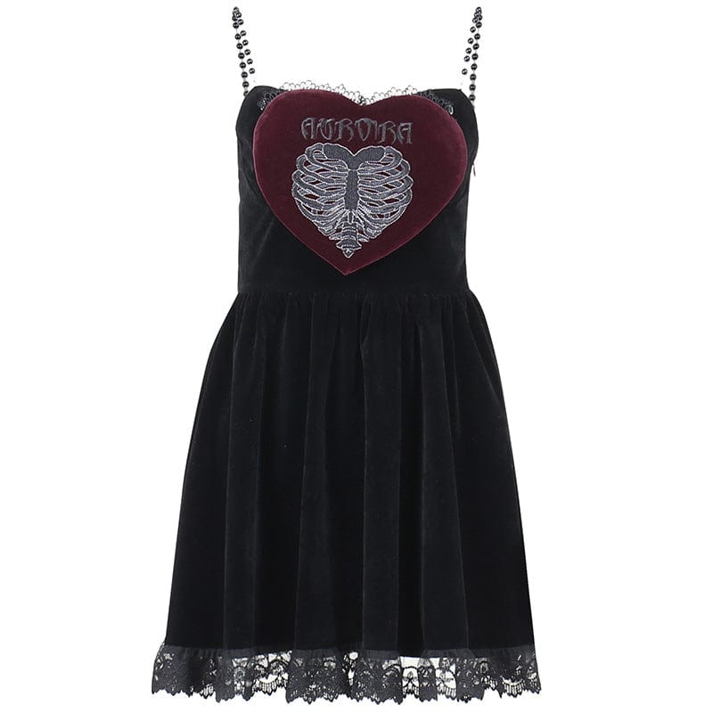 Kobine Women's Gothic Heart Splice Draped Slip Dress