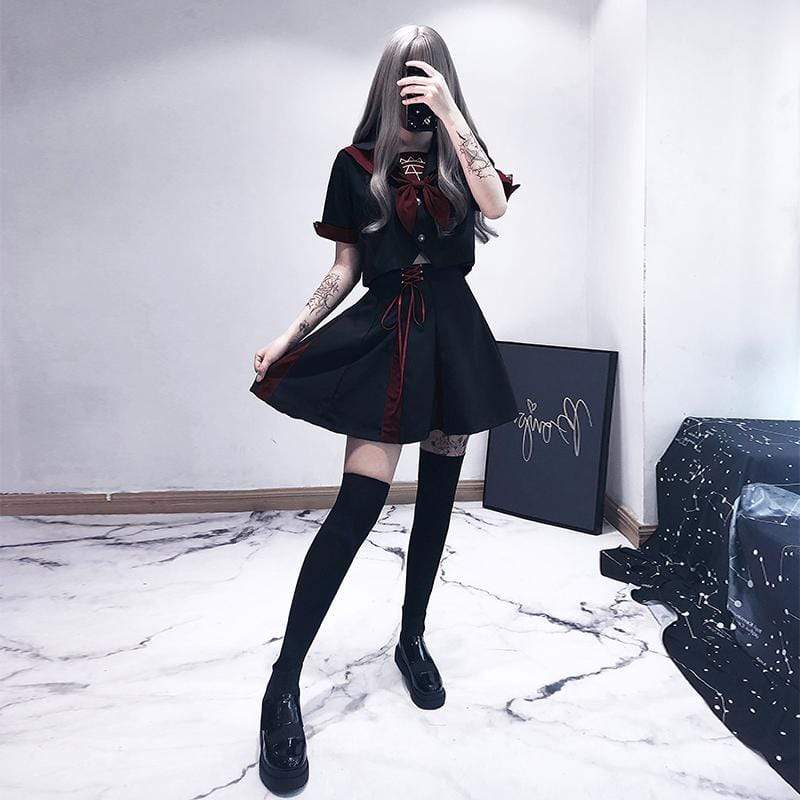 Women's Gothic Hexagram Red&Black Sailor Suits