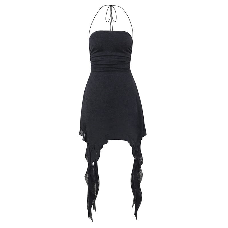 Kobine Women's Gothic Irregular Ruffled Halterneck Dress