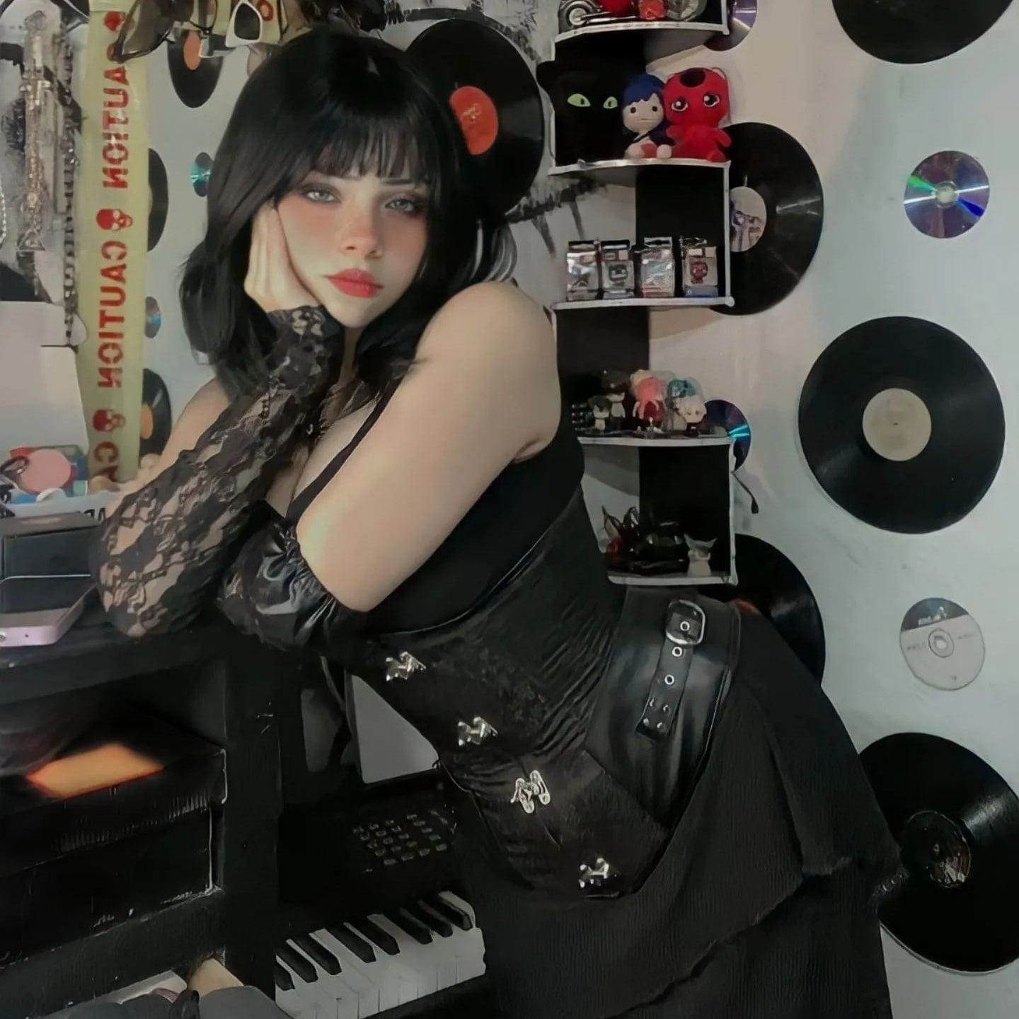 Kobine Women's Gothic Jacquard Splicing Faux Leather Chains Overbust Corsets With T-back