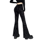 Kobine Women's Gothic Jacquard Velet Flared Trousers