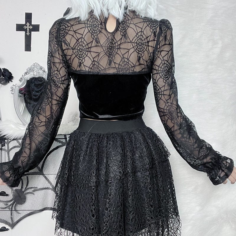 Women's Gothic Lace Collar Spider Web Sheer Shirt – Punk Design