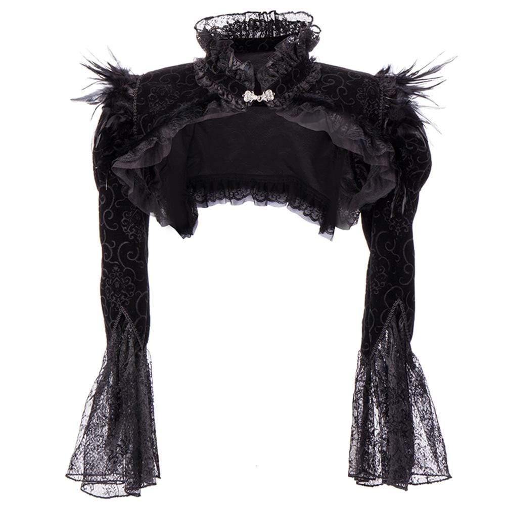 Women's Gothic Lace Flare Sleeved Capes With Feather