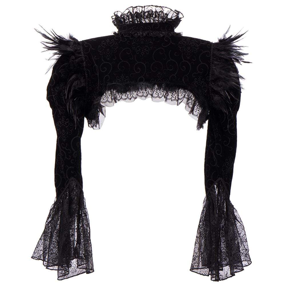Women's Gothic Lace Flare Sleeved Capes With Feather