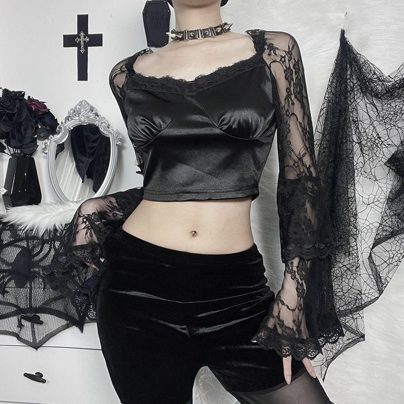 Women's Gothic Lace Flare Sleeved Crop Top – Punk Design