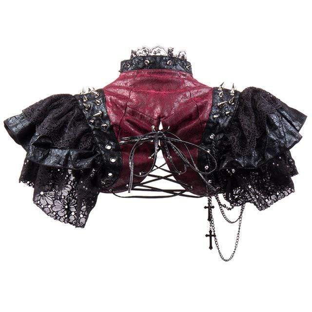 Women's Gothic Lace Hem Black Cape with Chain