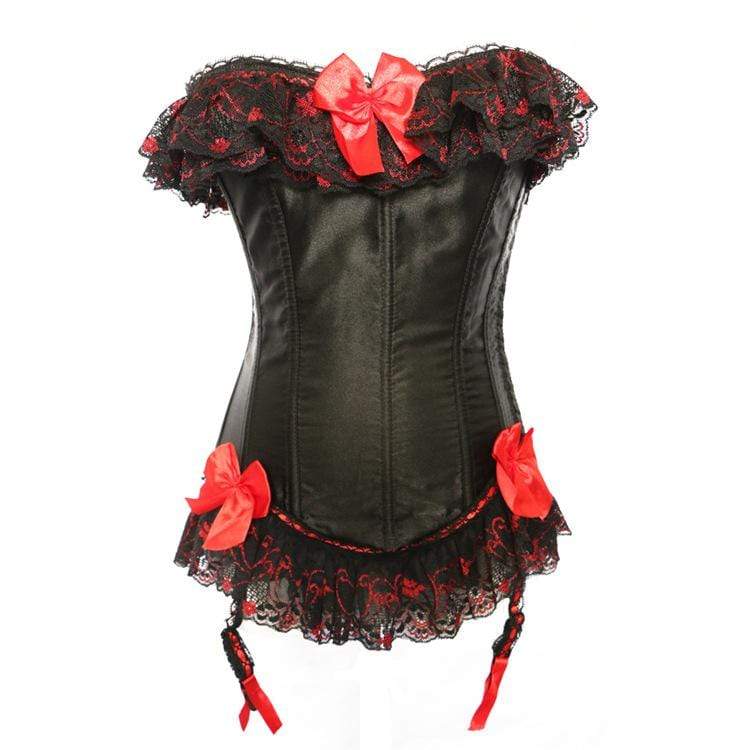 Women's Gothic Lace Hem Contrast Color Bowknot Overbust Corsets With T-back