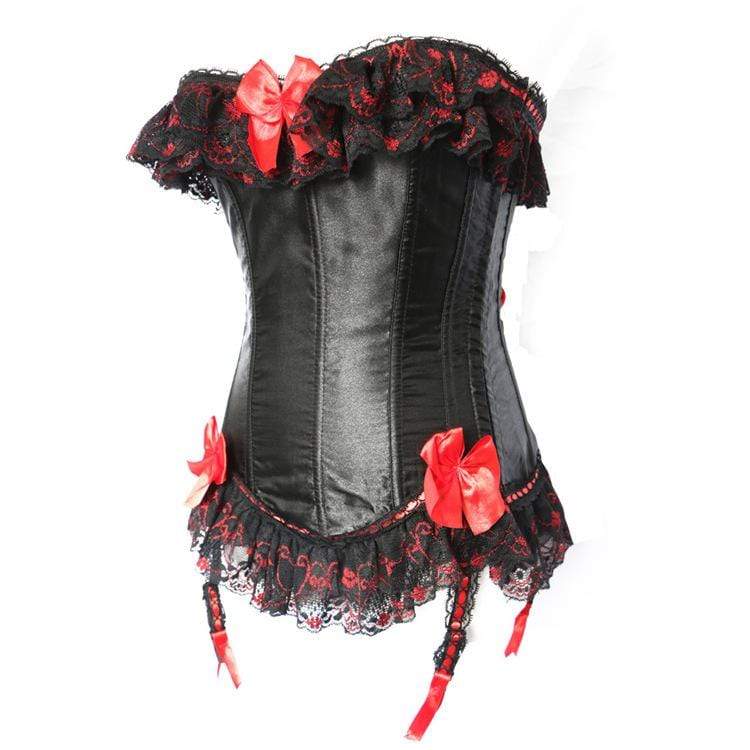 Women's Gothic Lace Hem Contrast Color Bowknot Overbust Corsets With T-back