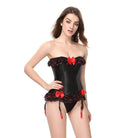 Women's Gothic Lace Hem Contrast Color Bowknot Overbust Corsets With T-back