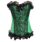 Women's Gothic Lace Hem Floral Mesh Splicing Satin Overbust Corsets With T-back