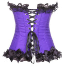 Women's Gothic Lace Hem Floral Mesh Splicing Satin Overbust Corsets With T-back