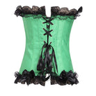 Women's Gothic Lace Hem Floral Mesh Splicing Satin Overbust Corsets With T-back