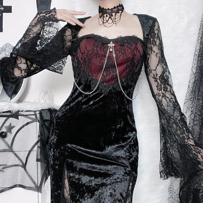 Kobine Women's Gothic Lace Splice Side Slit Dress