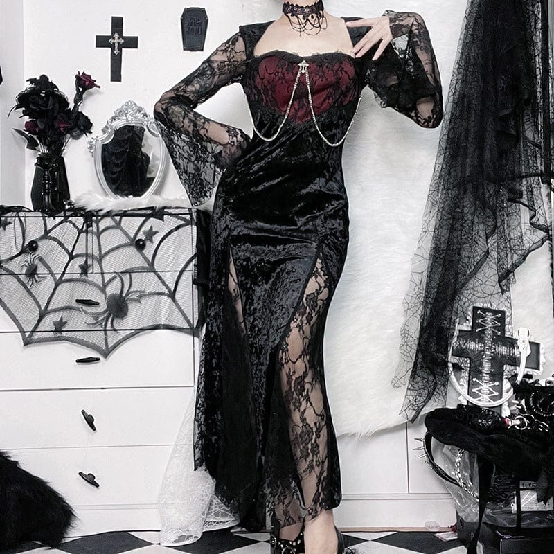 Gothic Women's Plaid Spliced Flare Skirt, Punk Rave