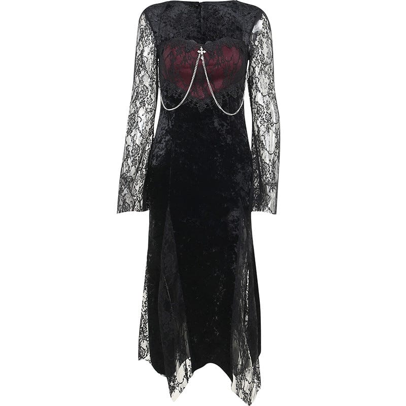 Kobine Women's Gothic Lace Splice Side Slit Dress