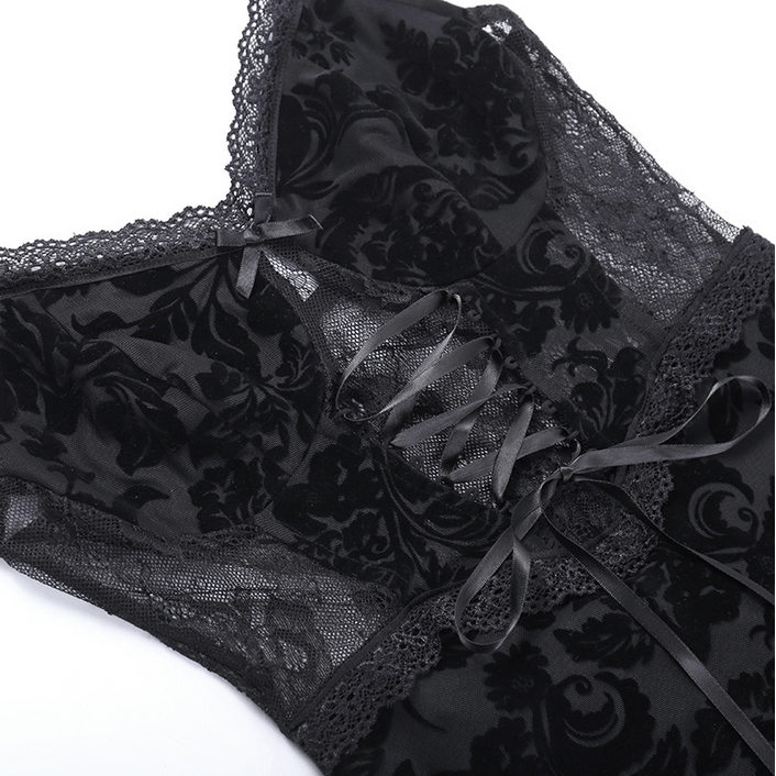 Kobine Women's Gothic Lace Splice Velvet Slip Dress