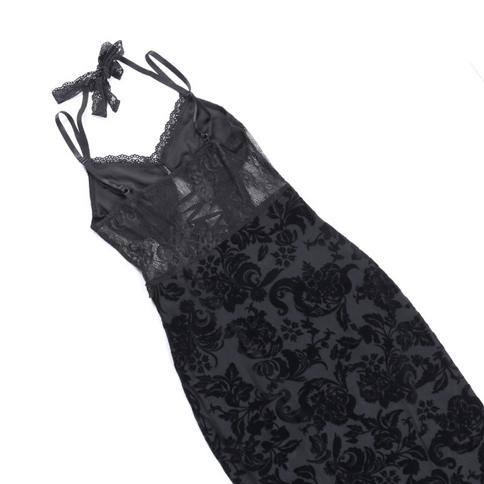 Kobine Women's Gothic Lace Splice Velvet Slip Dress