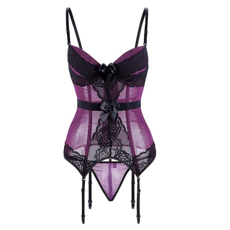 Women's Gothic Lace Splicing Mesh Slip Sheer Overbust Corsets