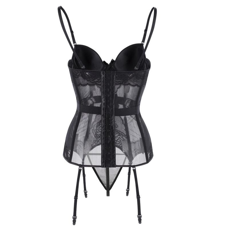 Women's Gothic Lace Splicing Mesh Slip Sheer Overbust Corsets