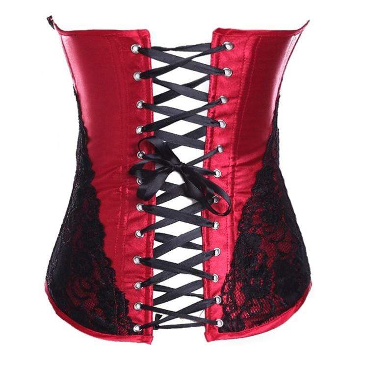 Women's Gothic Lace Splicing Satin Front Zip Overbust Corsets With T-back