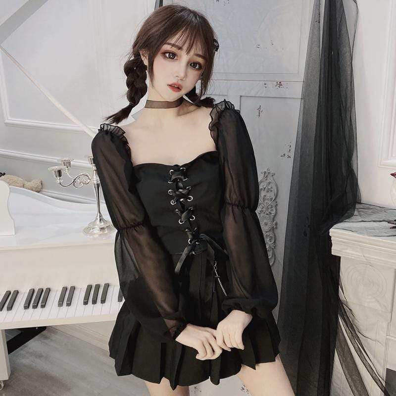 Women's Gothic Lace-up Off Shoulder Sexy Mesh Tops