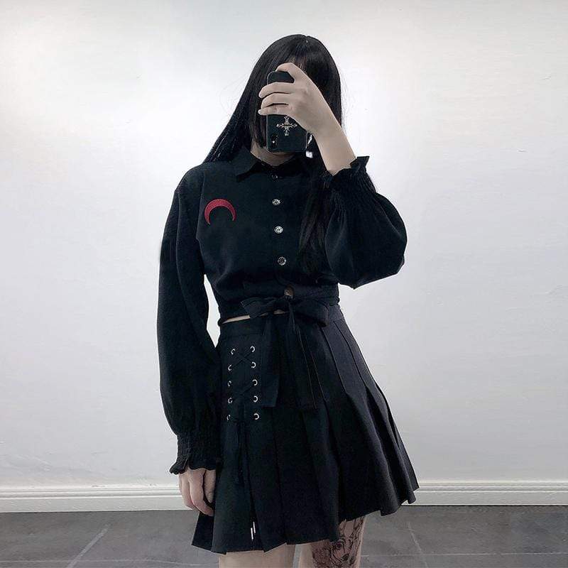 Women's Gothic Lace-up Solid Pleated Skirts