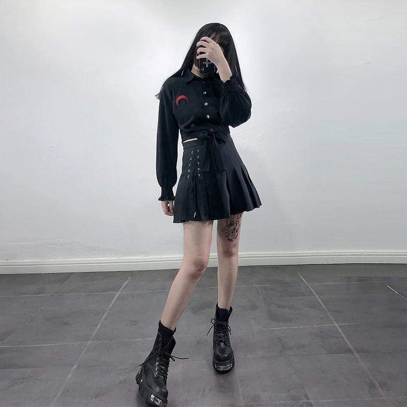 Women's Gothic Lace-up Solid Pleated Skirts