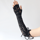 Kobine Women's Gothic Lacing-up Contrast Color Lace Arm Sleeves