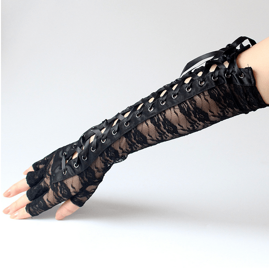 Kobine Women's Gothic Lacing-up Contrast Color Lace Arm Sleeves