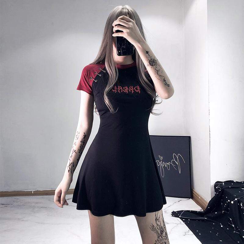 Women's Gothic Letter Embroidered Fitted Dresses