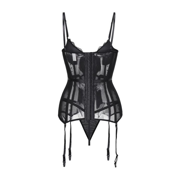 Women's Gothic Lingerie Lace Sheer Overbust Corsets With T-back