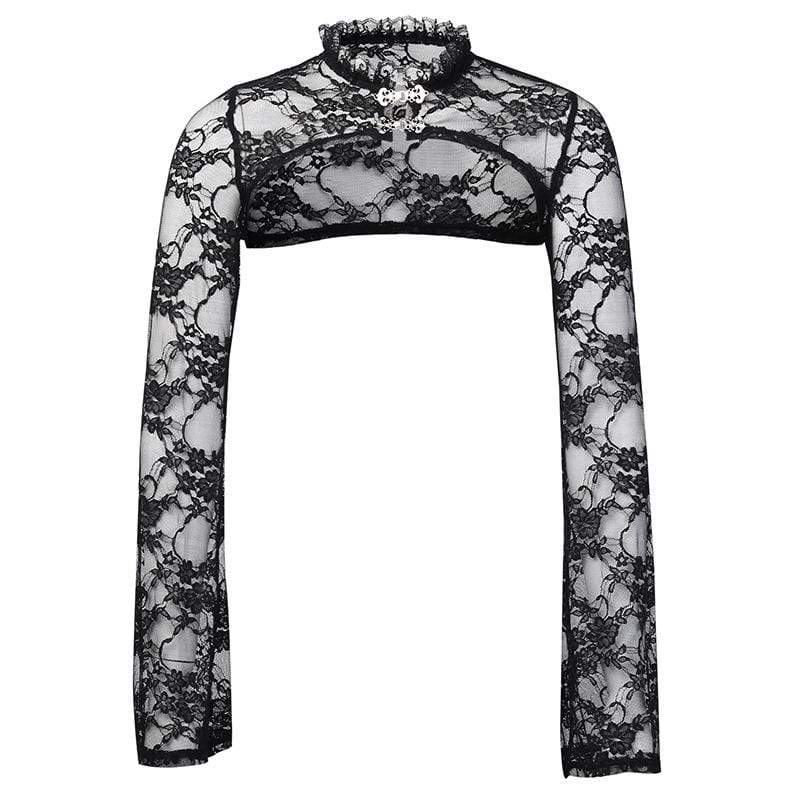 Women's Gothic Long Sleeved Sheer Floral Lace Capes