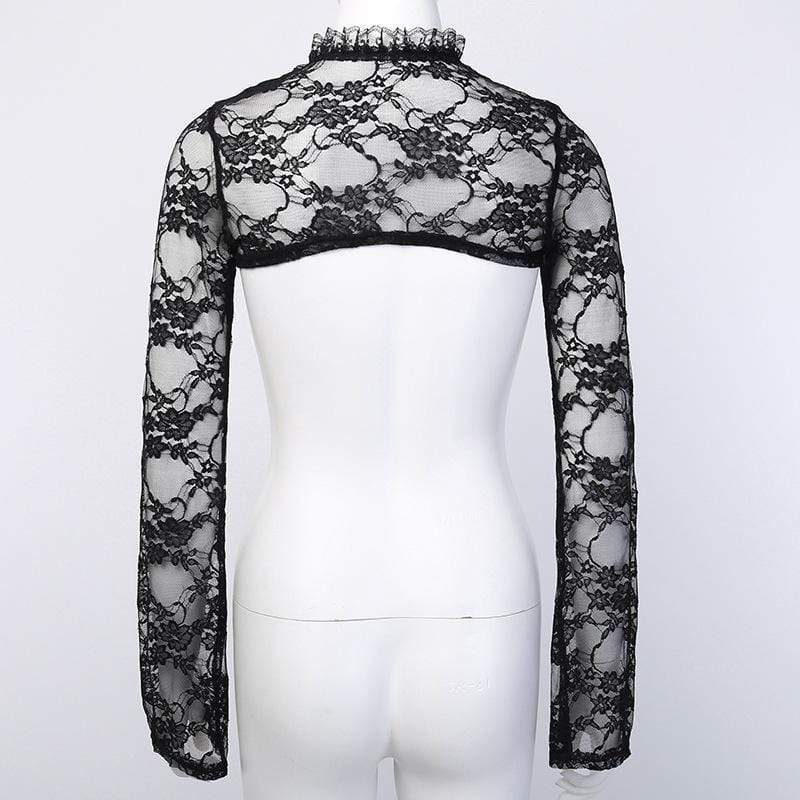 Women's Gothic Long Sleeved Sheer Floral Lace Capes
