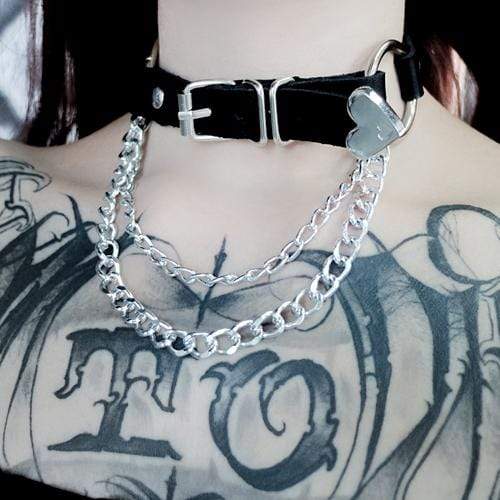 Punk padlock chain necklace / Women/men goth spiked choker collar / Bl