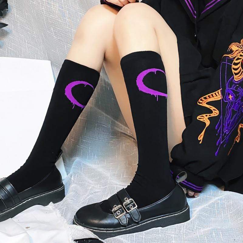 Women's Gothic Moon Embroidered Stockings