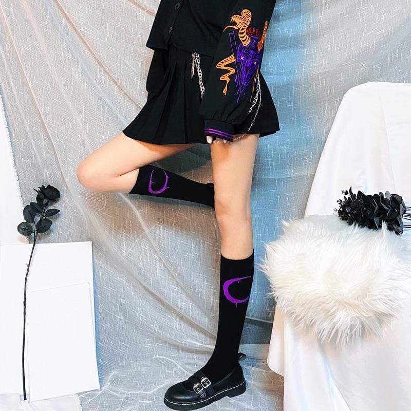Women's Gothic Moon Embroidered Stockings