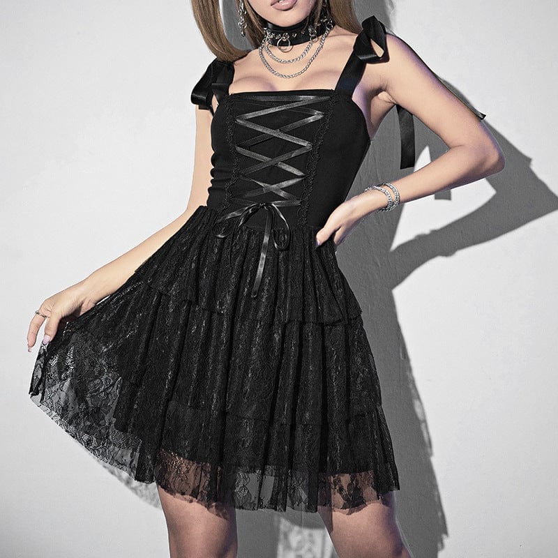Kobine Women's Gothic Multilayer Lace Slip Dress