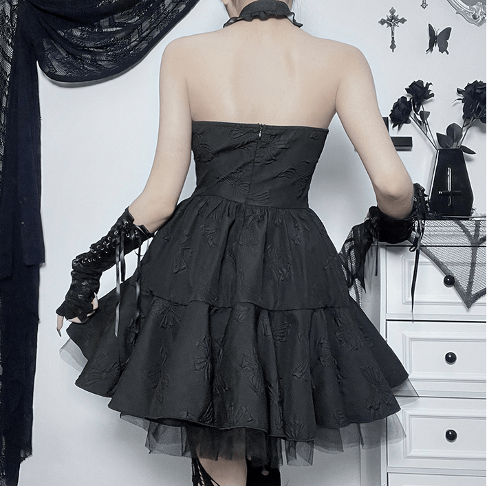 Kobine Women's Gothic Off Shoulder Ruffled Dress with Neckwear