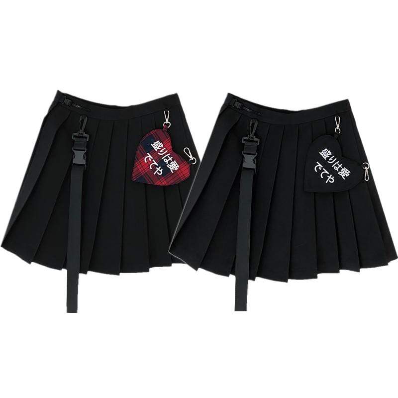 Women's Gothic Pleated Skirts With Plaid Heart Pocket