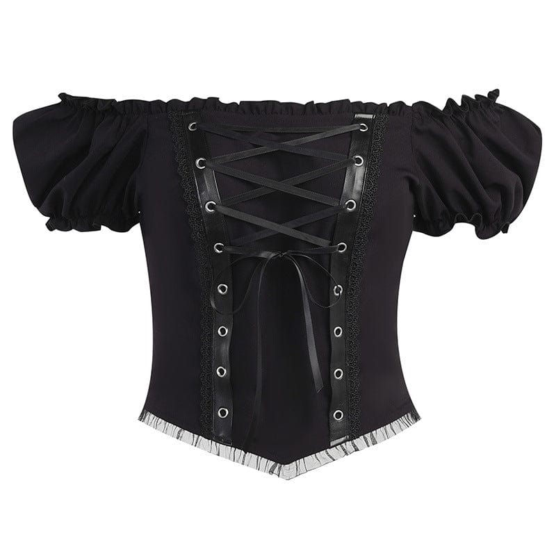 Kobine Women's Gothic Puff Sleeved Strappy Crop Top