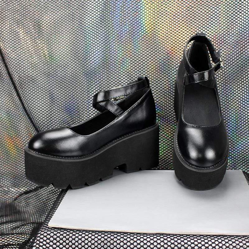 Kobine Women's Gothic Punk Ankle Buckle Mary Jane Shoes