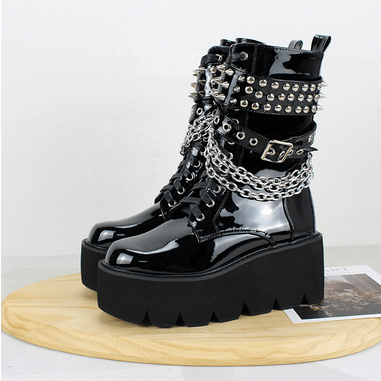 Kobine Women's Gothic Punk Buckle Rivet Platform Boots